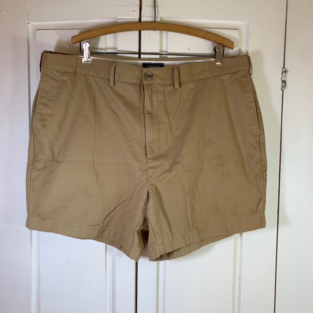 Lands End Mens 40 Traditional Fit Chino Shorts Khaki Tan 100% Cotton 300888